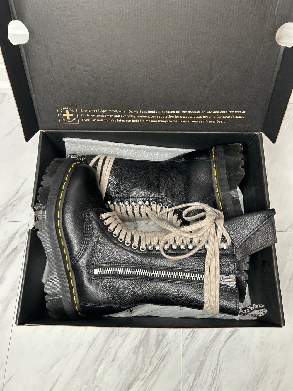 Rick Owen’s X Dr. Martens Black Leather 1918 RO Quad Sole Calf Length Boots - Picture 8 of 8